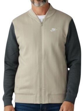 NIKE Vintage 1990’s Full Zip Two Tone Cotton Jacket in Cream / Gray Size Med